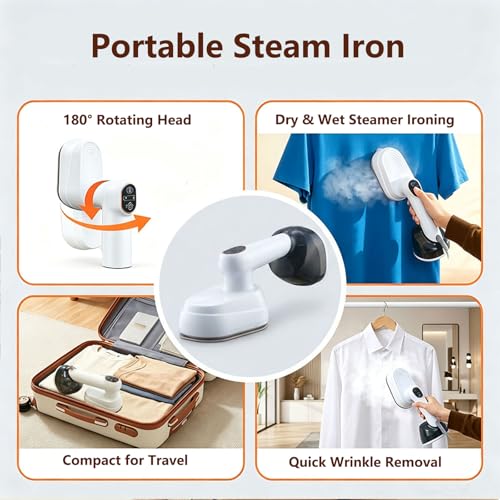 Yokgrass 2 in 1 Steamer & Iron,1200W Portable Travel Garment Steamer for Clothes, 7.8OZ Large Tank, Handheld Wrinkle Remover, 25S Fast Heat-up, Quick Wrinkle Remover, Compact Size for Travel - Image 3