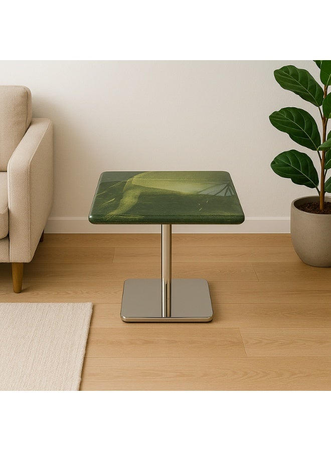 YI ONE Corner Table – Square Green Marble Top with Stainless Steel Legs, 400×400×380 mm Luxury Side Table for Sofa & Bed - Image 4