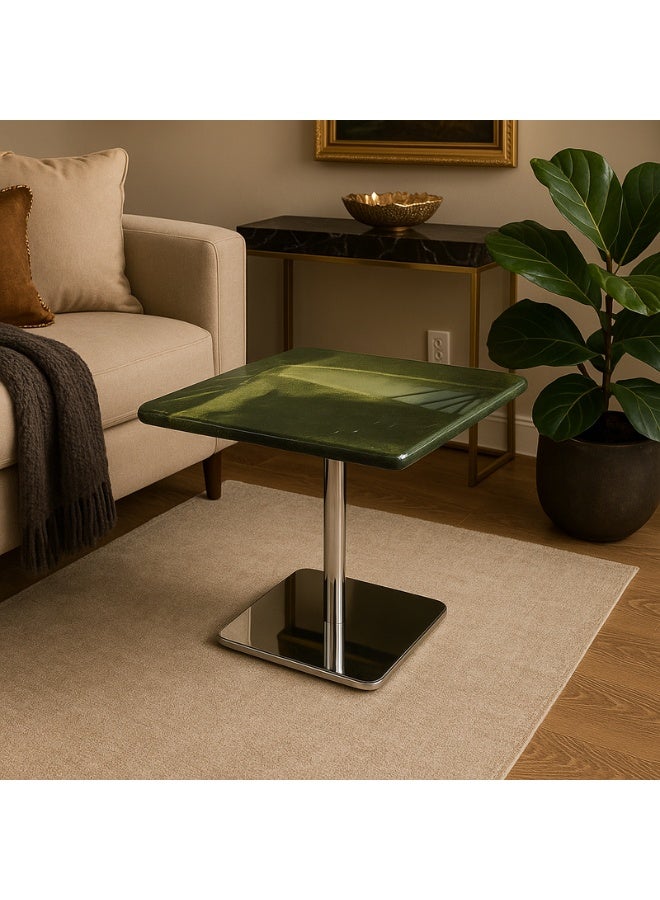 YI ONE Corner Table – Square Green Marble Top with Stainless Steel Legs, 400×400×380 mm Luxury Side Table for Sofa & Bed - Image 2