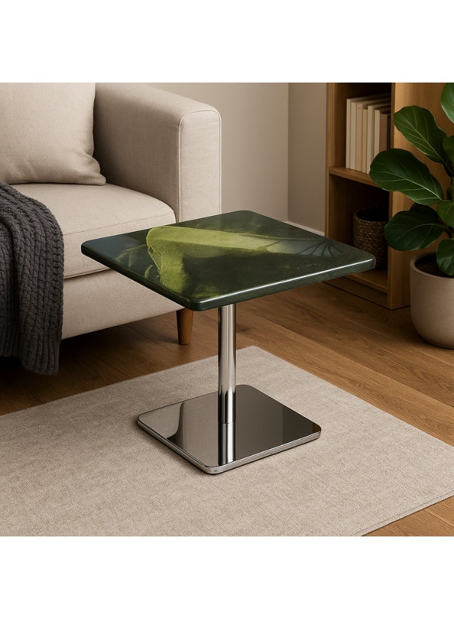 YI ONE Corner Table – Square Green Marble Top with Stainless Steel Legs, 400×400×380 mm Luxury Side Table for Sofa & Bed - Image 1