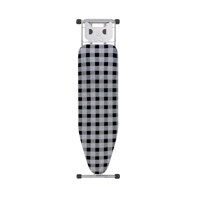 IRONING BOARD 13 X 43 WEXTRA THICK HEAVY DUTY PADDED COVER HEIGHT ADJUSTABLEHEAT SCORCH RESISTANT FABRIC ANTISKID FEET EXTRA WIDE EASY TO FOLD CHECKERED GRAY