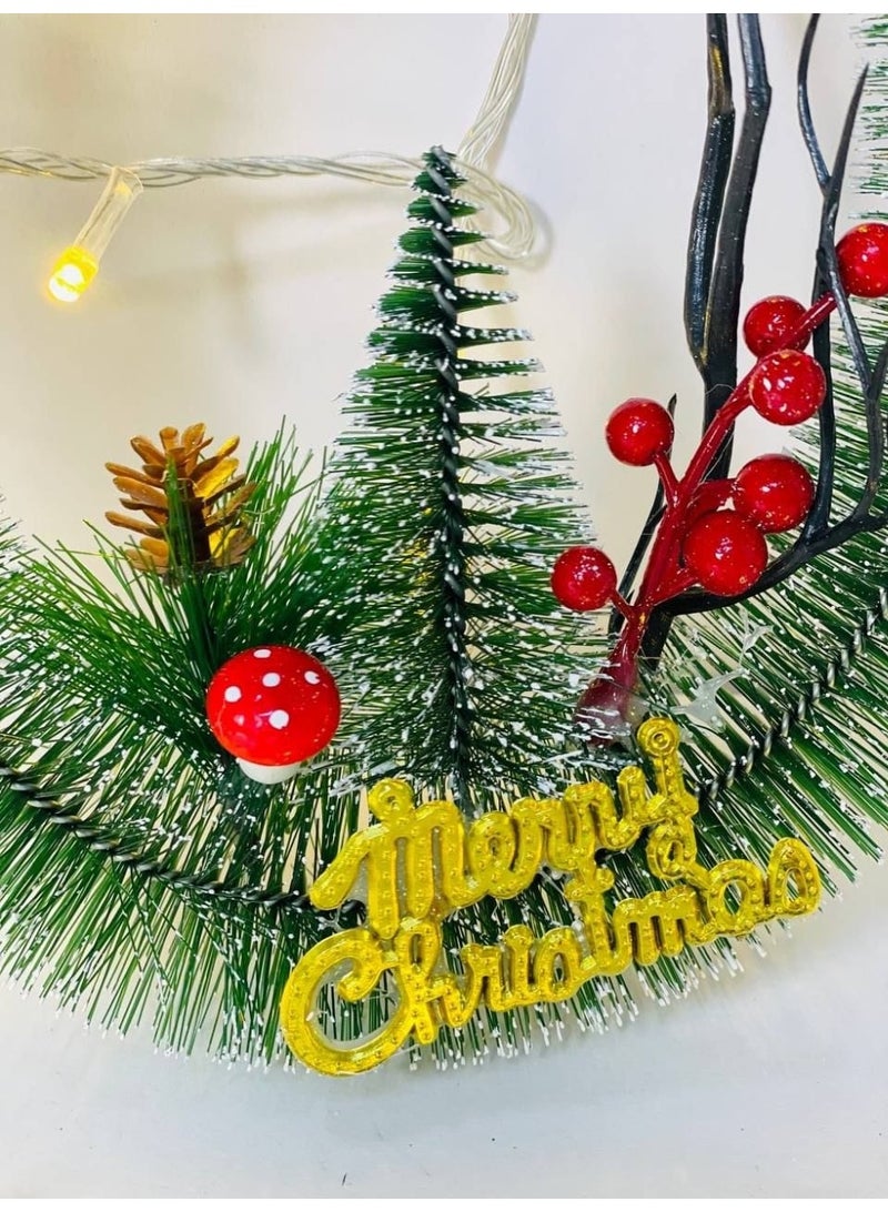 اكليل  الكريسماس  عليقة الخضراء في ثلجي  بفيونكة حمراء و شجرة و كريز  و Merry Christmas  مقاس : ١٩*٢٢ سم - Image 2