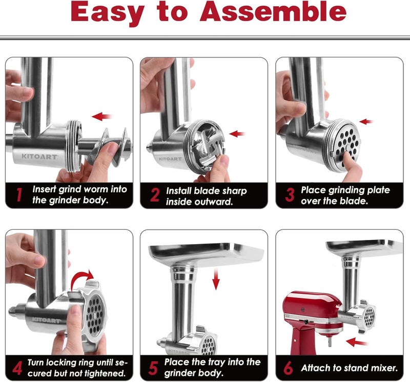 KITOART ملحقات مطحنة الطعام المعدنية من KITOART لخلاطات KitchenAid القائمة، ومطحنة اللحوم، وآلة تعبئة النقانق؛ تشمل أنبوبين لتعبئة النقانق، وهي ملحقات متينة ومثالية لخلاطات KitchenAid، تساعد في تحضير وجبات لذيذة في المنزل بسهولة. - Image 4