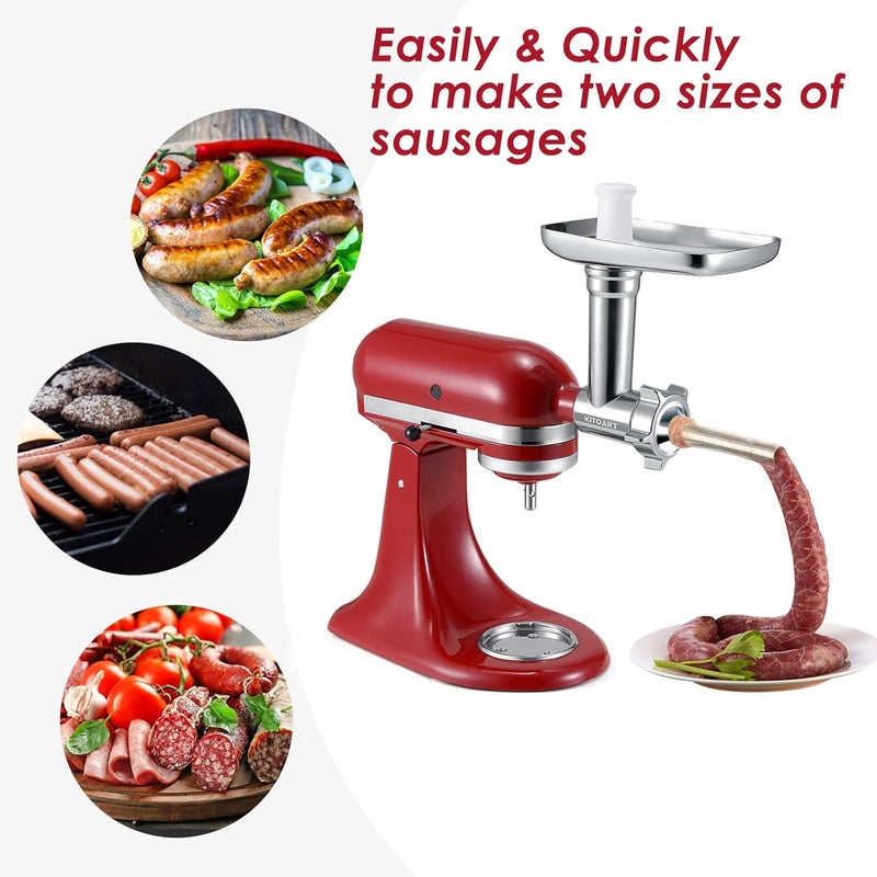 KITOART ملحقات مطحنة الطعام المعدنية من KITOART لخلاطات KitchenAid القائمة، ومطحنة اللحوم، وآلة تعبئة النقانق؛ تشمل أنبوبين لتعبئة النقانق، وهي ملحقات متينة ومثالية لخلاطات KitchenAid، تساعد في تحضير وجبات لذيذة في المنزل بسهولة. - Image 2