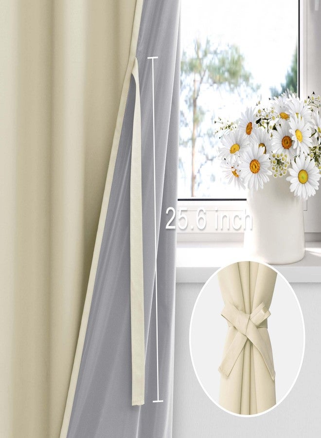 XWZO 100% Blackout Curtains 63 Inches Long with Tiebacks- Privacy Protection & Noise Blocking Window Draperies Grommet Top with Black Liner for Bedroom/Living Room, Beige, W52 x L63, Set of 2 - Image 3