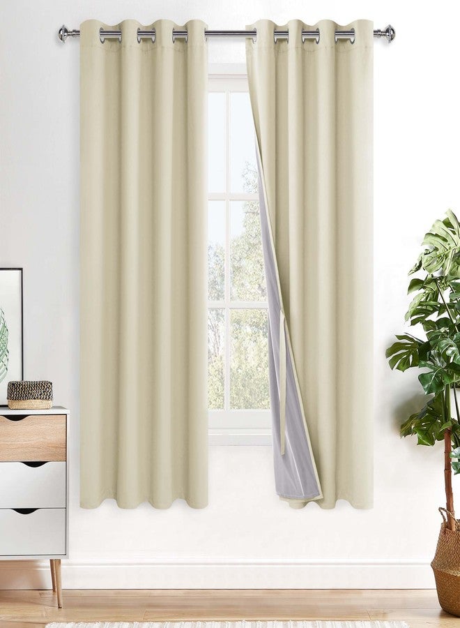 XWZO 100% Blackout Curtains 63 Inches Long with Tiebacks- Privacy Protection & Noise Blocking Window Draperies Grommet Top with Black Liner for Bedroom/Living Room, Beige, W52 x L63, Set of 2 - Image 1