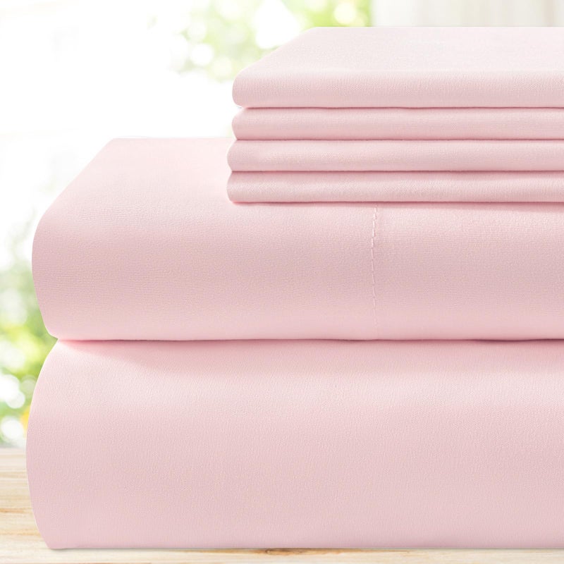 BYSURE 6 Pieces Bed Sheets SetQueen Light Pink  Super Soft 1800 Thread Count 100 Microfiber Sheets with Deep Pockets Wrinkle  Fade Resistant