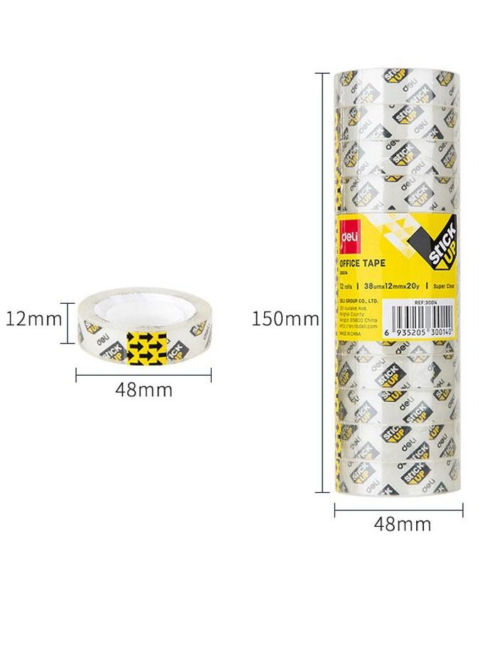 Deli شريط لاصق شفاف 12 قطعة بعرض 12 مم وطول 20 ياردة - Image 2