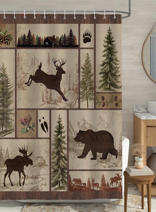 Bonhause Rustic Cabin Shower Curtain, Farmhouse Woodland Bear Deer Country Bathroom Decor 72x72 Inch Polyester Fabric Waterproof Bath Curtain with 12 Hooks - Image 1