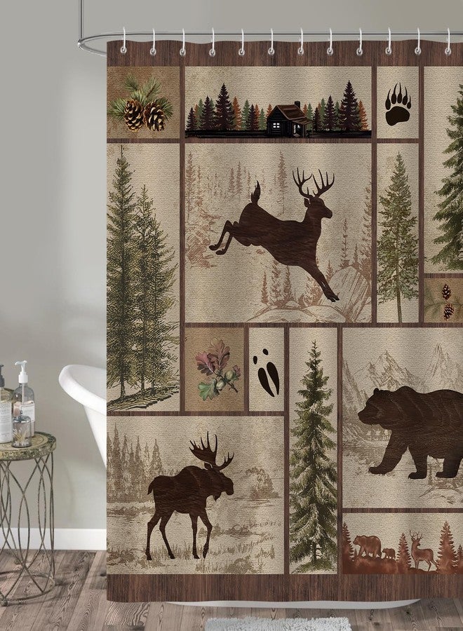 Bonhause Rustic Cabin Shower Curtain, Farmhouse Woodland Bear Deer Country Bathroom Decor 72x72 Inch Polyester Fabric Waterproof Bath Curtain with 12 Hooks - Image 2