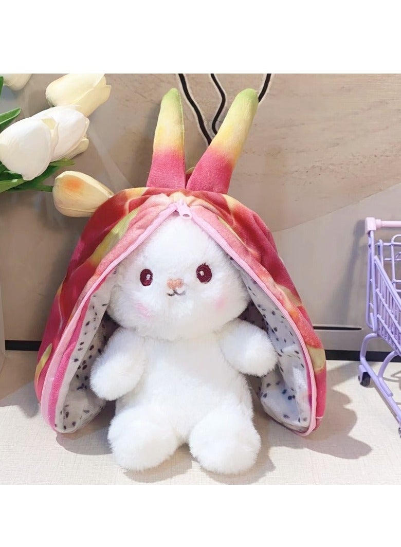 AROAQ ألعاب محشوة على شكل أرنب الفراولة، ألعاب دمى على شكل أرنب، لعبة أرنب على شكل جزرة محشوة بسحاب، آذان طويلة على شكل جزرة وفراولة تتحول إلى دمية محشوة للأطفال كهدية - Image 1