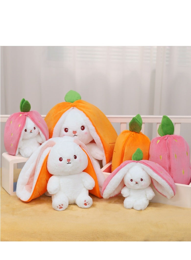AROAQ ألعاب محشوة على شكل أرنب الفراولة، ألعاب دمى على شكل أرنب، لعبة أرنب على شكل جزرة محشوة بسحاب، آذان طويلة على شكل جزرة وفراولة تتحول إلى دمية محشوة للأطفال كهدية - Image 4