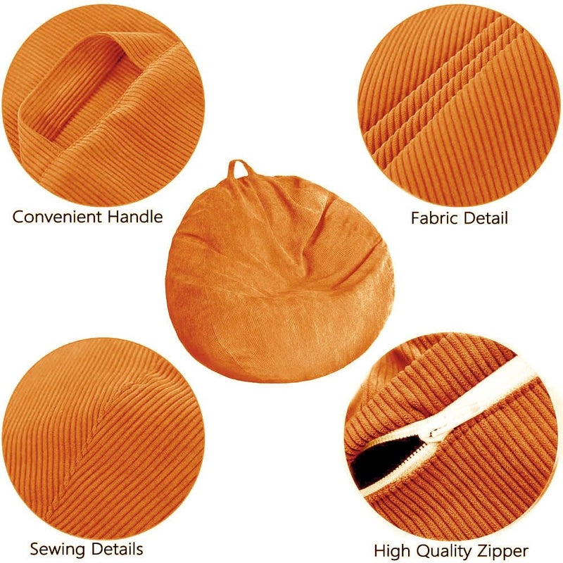 Kisoy Stuffed Animal Storage Bean Bag Chair Cover - Washable Ultra Soft Corduroy Cover for Organizing Plush Toys or Textile, Sack Bean Bag for Adults, Teens - Image 4