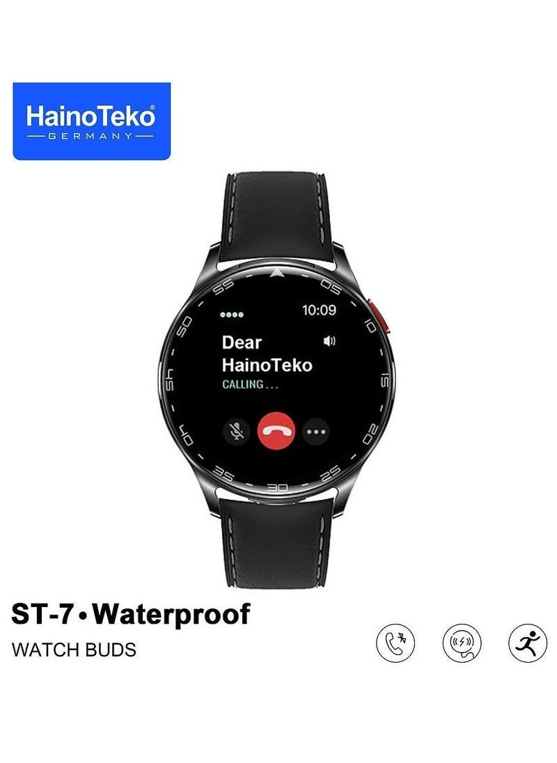 Haino Teko ST-7 Waterproof Smartwatch with Integrated Earbuds | Large AMOLED Display | 3 Pairs of Straps & Charging Cable | Black - Image 4