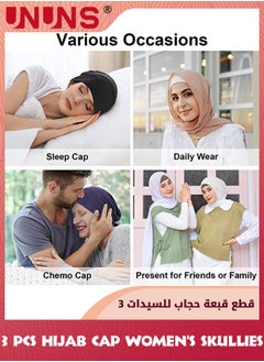 UNUNS 3 Pcs Women Hijab Undercap,Islamic Muslim Under Hijab Cap With Tie Back Closure,Fashion Solid Color Hijab Jersey Headband,Adjustable Head Wrap Hat,Inner Under Scarf Hat Hijab Cap For Lady Girls  - Image 4