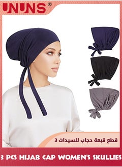UNUNS 3 Pcs Women Hijab Undercap,Islamic Muslim Under Hijab Cap With Tie Back Closure,Fashion Solid Color Hijab Jersey Headband,Adjustable Head Wrap Hat,Inner Under Scarf Hat Hijab Cap For Lady Girls  - Image 1