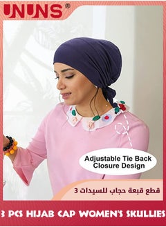 UNUNS 3 Pcs Women Hijab Undercap,Islamic Muslim Under Hijab Cap With Tie Back Closure,Fashion Solid Color Hijab Jersey Headband,Adjustable Head Wrap Hat,Inner Under Scarf Hat Hijab Cap For Lady Girls  - Image 3