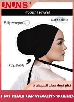 UNUNS 3 Pcs Women Hijab Undercap,Islamic Muslim Under Hijab Cap With Tie Back Closure,Fashion Solid Color Hijab Jersey Headband,Adjustable Head Wrap Hat,Inner Under Scarf Hat Hijab Cap For Lady Girls  - Image 2