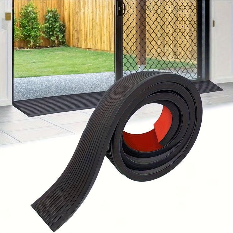 1PC 35.43 Inch Self-Adhesive Black Non-Slip Door Threshold Ramp Mat for Robots Shopping Carts Bicycles Wheelchairs Indoor Entryway Solution PVC Sturdy Construction - Image 1