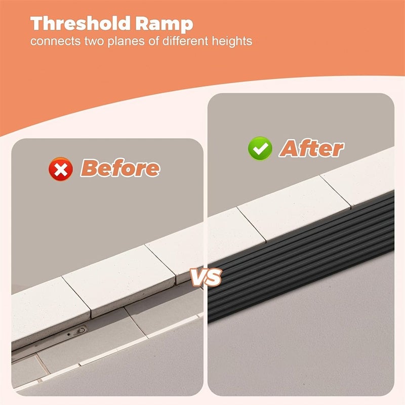 1PC 35.43 Inch Self-Adhesive Black Non-Slip Door Threshold Ramp Mat for Robots Shopping Carts Bicycles Wheelchairs Indoor Entryway Solution PVC Sturdy Construction - Image 5