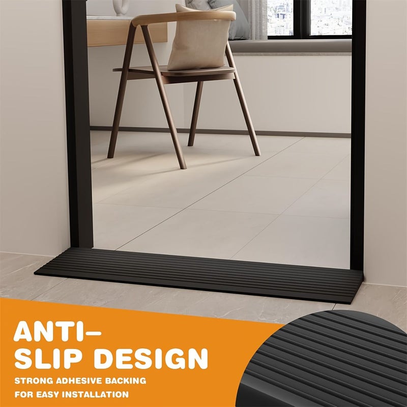1PC 35.43 Inch Self-Adhesive Black Non-Slip Door Threshold Ramp Mat for Robots Shopping Carts Bicycles Wheelchairs Indoor Entryway Solution PVC Sturdy Construction - Image 4
