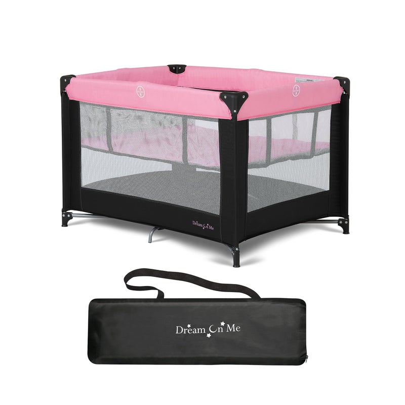 Dream On Me Dream On Me Zazzy Portable Playard with Bassinet in Pink Packable and Easy Setup Baby Playard Lightweight and Portable Playard for Baby with Mattress and Travel Bag 
