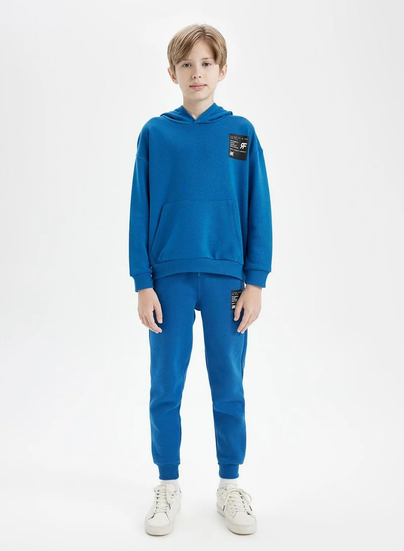 DeFacto Blue Oversized Fit Hoodie With Pockets Thick School Sweatshirt