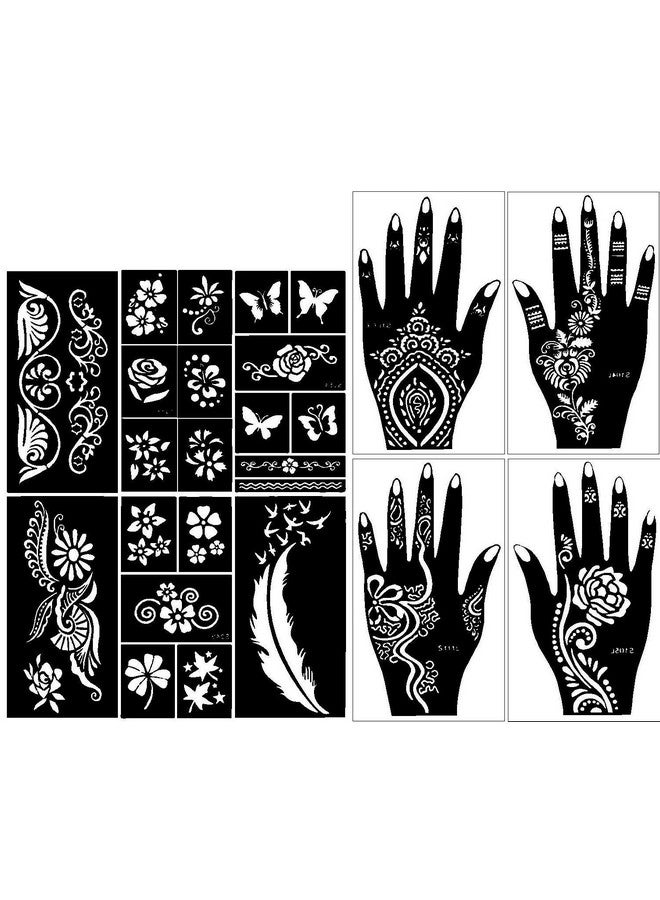 إيفاناز مجموعة هينا مهندي تاتو استنسل لأصابع الجسم والوجه هينا فن تاتو مؤقت للأطفال البنات والنساء تصميم تاتو 3 أسود M - Image 1