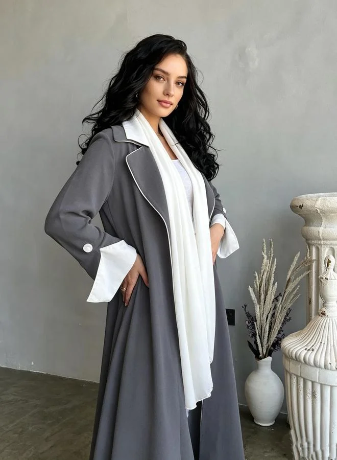 Take Two  Grey Collared Abaya with Contrast Piping for Women | Best Price UAE
