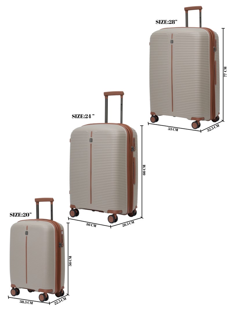 President PP  3-piece luggage set High-quality Travel bag ( S,M,L) spinner wheels, Model -97980 ( BEIGE ) - Image 4