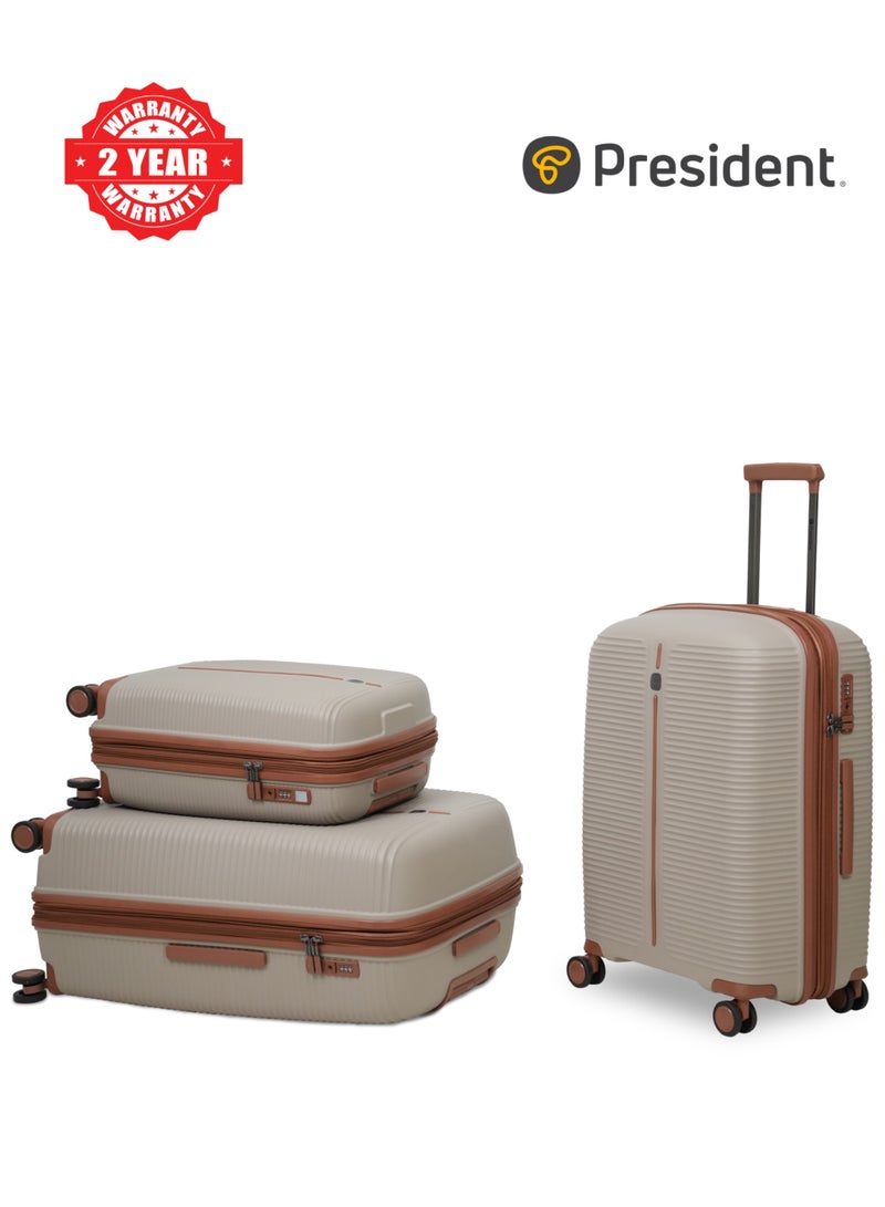 President PP  3-piece luggage set High-quality Travel bag ( S,M,L) spinner wheels, Model -97980 ( BEIGE ) - Image 1