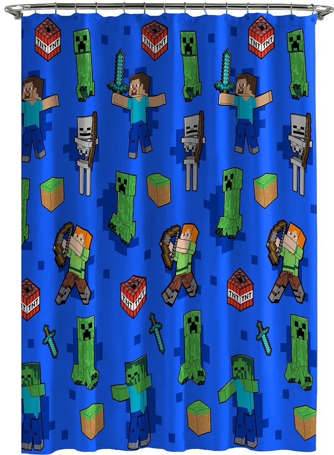 Jay Franco Minecraft Creeper TNT 14 Piece Bathroom Set - Includes Shower Curtain, 12 Hooks, & Non-Slip Bath Rug - Easy Care Fabric (Official Minecraft Product) - Image 2