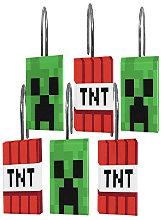 Jay Franco Minecraft Creeper TNT 14 Piece Bathroom Set - Includes Shower Curtain, 12 Hooks, & Non-Slip Bath Rug - Easy Care Fabric (Official Minecraft Product) - Image 4