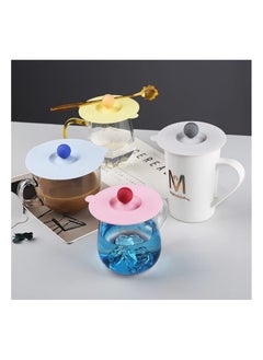 KASTWAVE 4 Pieces Silicone Card Slot Cup Lid, Glass Coffee Mugs Mug Dustproof Spill-Proof Sealed, Cup Covers Reusable Heat Resistant Lids with Spoon Holder  - Image 3