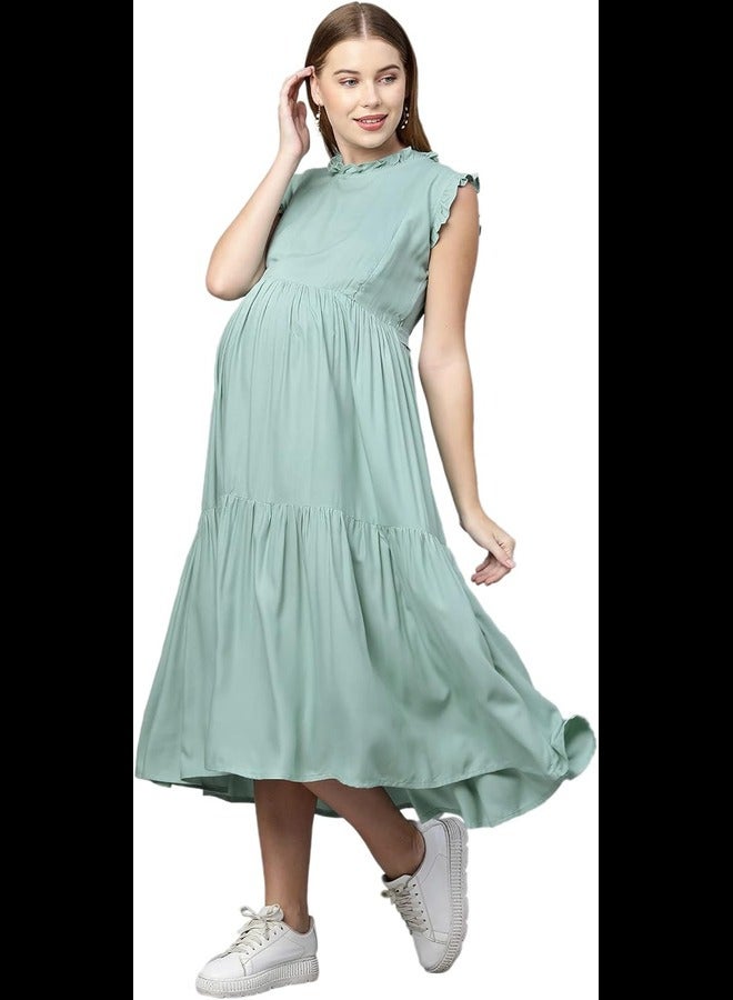 MomToBe MomToBe Women's Rayon Maternity Dress/Pregnancy Dress/Easy Breast Feeding Dress/Breastfeeding Dress/Western Dress With Zippers For Nursing Pre And Post Pregnancy Large Pistachio Green 