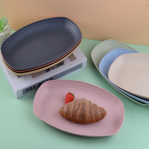 Oicia Wheat Straw Sushi Plate Set, 29cm Rectangular Serving Trays for Sushi, Snacks & Appetizers, Unbreakable BPA Free, Microwave & Dishwasher Safe, Stackable Party Platters, Multicolor Pack of 4 - Image 4