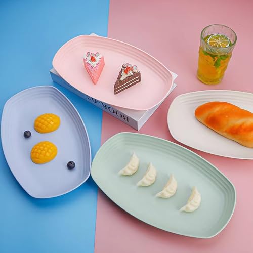 Oicia Wheat Straw Sushi Plate Set, 29cm Rectangular Serving Trays for Sushi, Snacks & Appetizers, Unbreakable BPA Free, Microwave & Dishwasher Safe, Stackable Party Platters, Multicolor Pack of 4 - Image 3