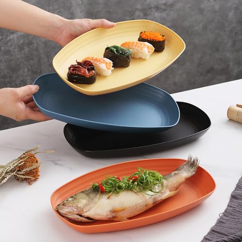 Oicia Wheat Straw Sushi Plate Set, 29cm Rectangular Serving Trays for Sushi, Snacks & Appetizers, Unbreakable BPA Free, Microwave & Dishwasher Safe, Stackable Party Platters, Multicolor Pack of 4 - Image 5