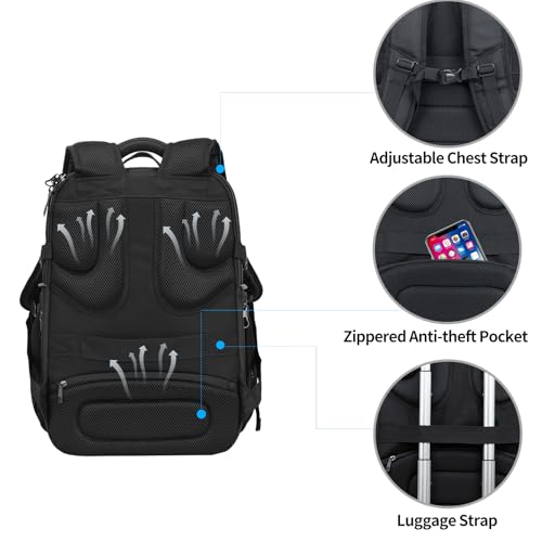 KROSER Travel Laptop Backpack 18.4 Inch XXXL Gaming Backpack with Hard Shell Saferoom RFID Pockets Water-Repellent Business College Daypack Stylish Laptop Bag for Men/Women-Black Red - Image 5