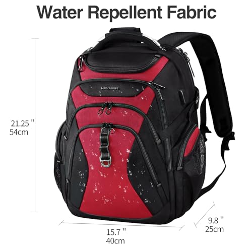 KROSER Travel Laptop Backpack 18.4 Inch XXXL Gaming Backpack with Hard Shell Saferoom RFID Pockets Water-Repellent Business College Daypack Stylish Laptop Bag for Men/Women-Black Red - Image 2