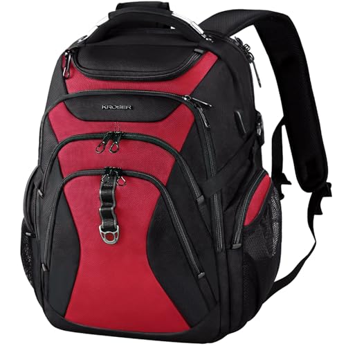 KROSER Travel Laptop Backpack 18.4 Inch XXXL Gaming Backpack with Hard Shell Saferoom RFID Pockets Water-Repellent Business College Daypack Stylish Laptop Bag for Men/Women-Black Red - Image 1