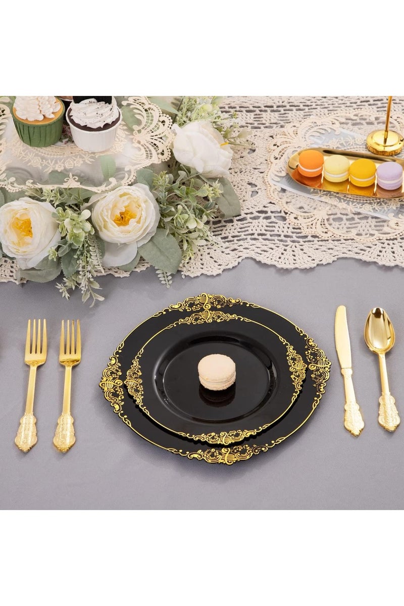 Boxwoods 125 Pcs Black and Gold Premium Quality Disposable Dinnerware Set Heavy Duty Plates Golden Cutlery For Birthday Wedding Eid And Iftar Dinner Party holiday celebrations Suitable for 25 Guests - Image 5