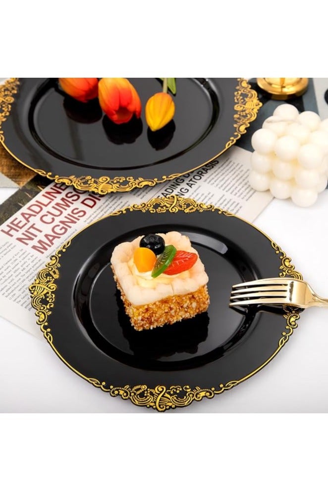 Boxwoods 125 Pcs Black and Gold Premium Quality Disposable Dinnerware Set Heavy Duty Plates Golden Cutlery For Birthday Wedding Eid And Iftar Dinner Party holiday celebrations Suitable for 25 Guests - Image 4