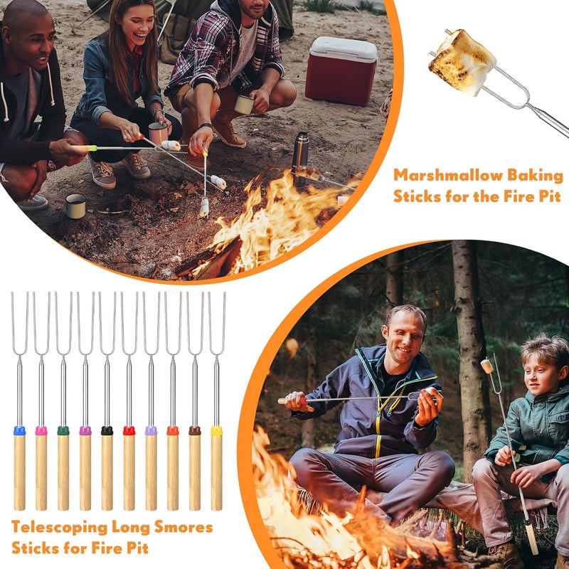 Minatee 24 Pcs 28 Inch Marshmallow Roasting Sticks Bulk, Smores Skewers for Fire Pit, Hot Dog Camping Skewers Accessories Campfire Marshmellow Extendable Forks BBQ Tools Smores Sticks - Image 4