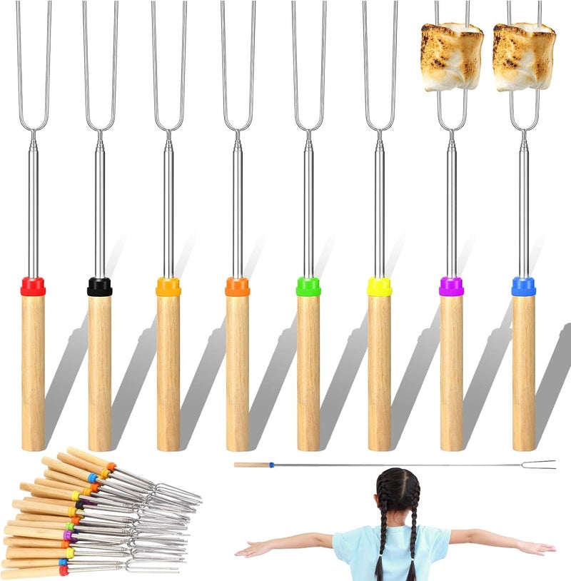 Minatee 24 Pcs 28 Inch Marshmallow Roasting Sticks Bulk, Smores Skewers for Fire Pit, Hot Dog Camping Skewers Accessories Campfire Marshmellow Extendable Forks BBQ Tools Smores Sticks - Image 1