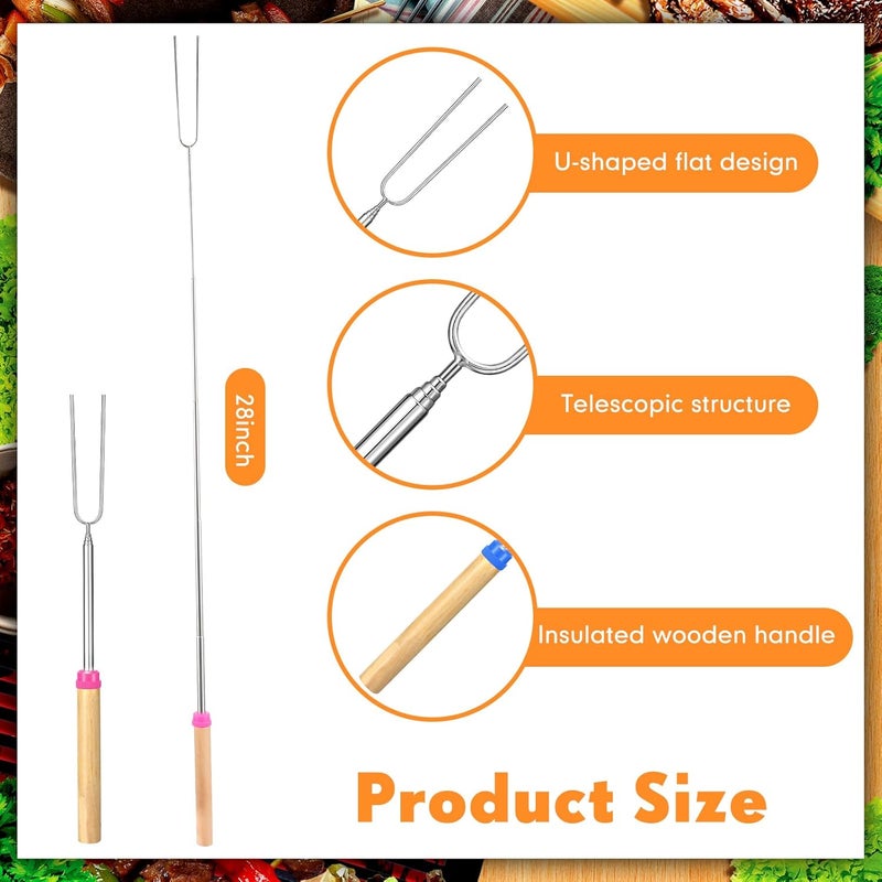 Minatee 24 Pcs 28 Inch Marshmallow Roasting Sticks Bulk, Smores Skewers for Fire Pit, Hot Dog Camping Skewers Accessories Campfire Marshmellow Extendable Forks BBQ Tools Smores Sticks - Image 3