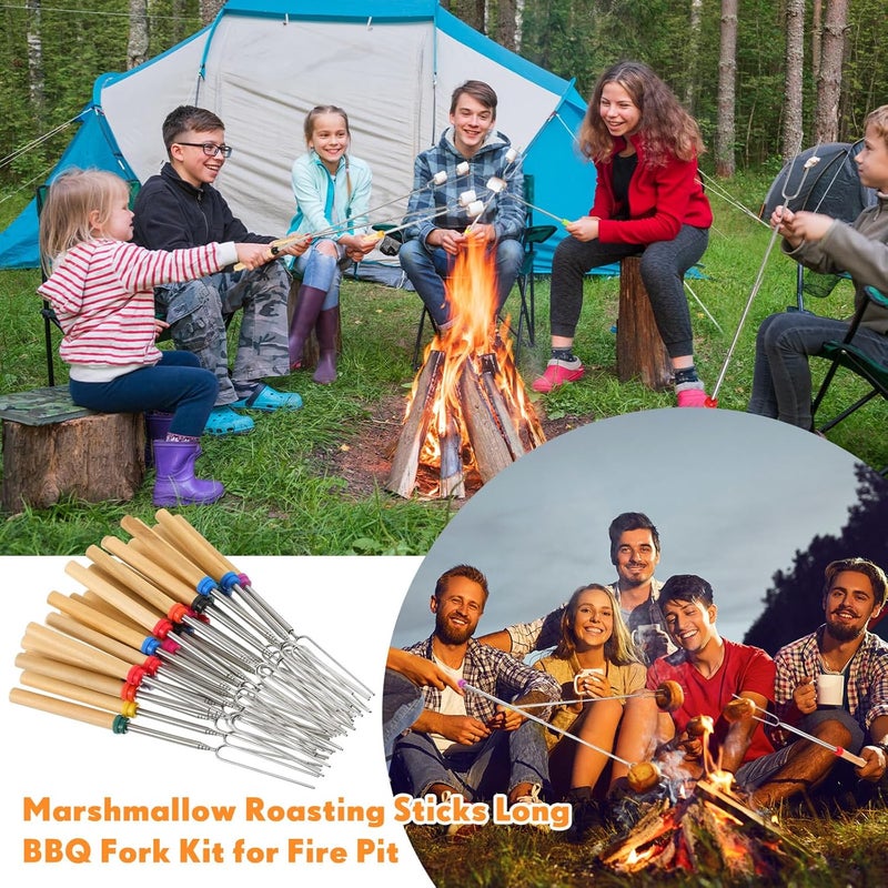 Minatee 24 Pcs 28 Inch Marshmallow Roasting Sticks Bulk, Smores Skewers for Fire Pit, Hot Dog Camping Skewers Accessories Campfire Marshmellow Extendable Forks BBQ Tools Smores Sticks - Image 5