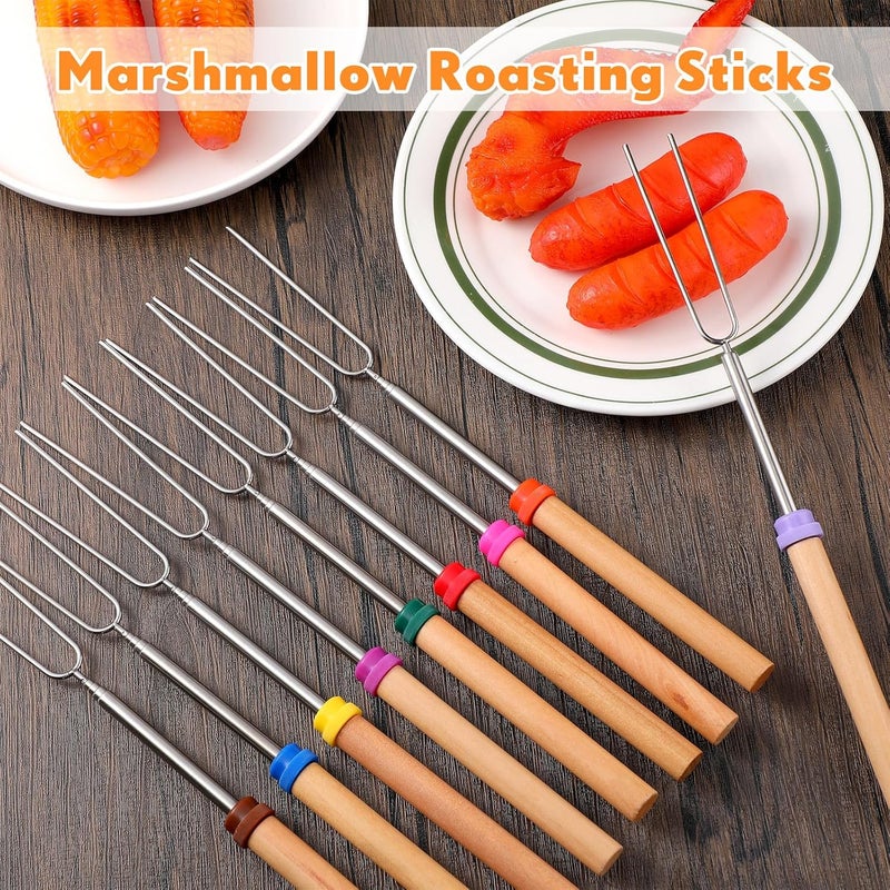 Minatee 24 Pcs 28 Inch Marshmallow Roasting Sticks Bulk, Smores Skewers for Fire Pit, Hot Dog Camping Skewers Accessories Campfire Marshmellow Extendable Forks BBQ Tools Smores Sticks - Image 2