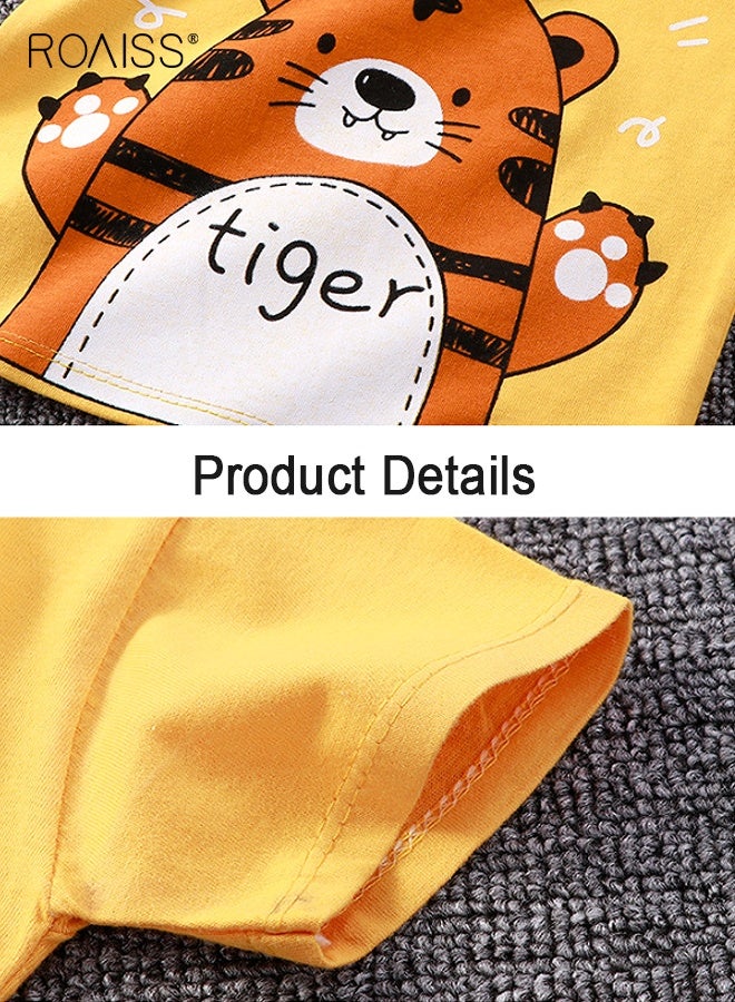 roaiss Little Boy T-Shirt and Shorts Set, Stylish 2-Piece Outfit for Toddler Boys, Summer Cotton Outfit with Cartoon Pattern Top and Elastic Waist Shorts, Perfect for Daily Wear or Various Occasions - Image 2
