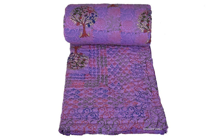 LOARSHY Pure Cotton Floral Printed Quilt | Lightweight and Warm Jaipuri Rajasthani Single Bed Razai | Soft Purple Razai for Winters | Beautiful Gift Item - Image 2